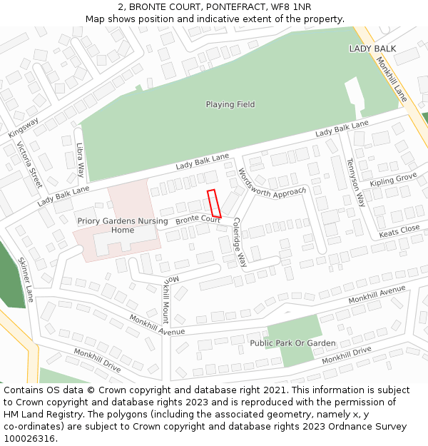 2, BRONTE COURT, PONTEFRACT, WF8 1NR: Location map and indicative extent of plot