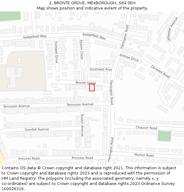 2, BRONTE GROVE, MEXBOROUGH, S64 0EH: Location map and indicative extent of plot