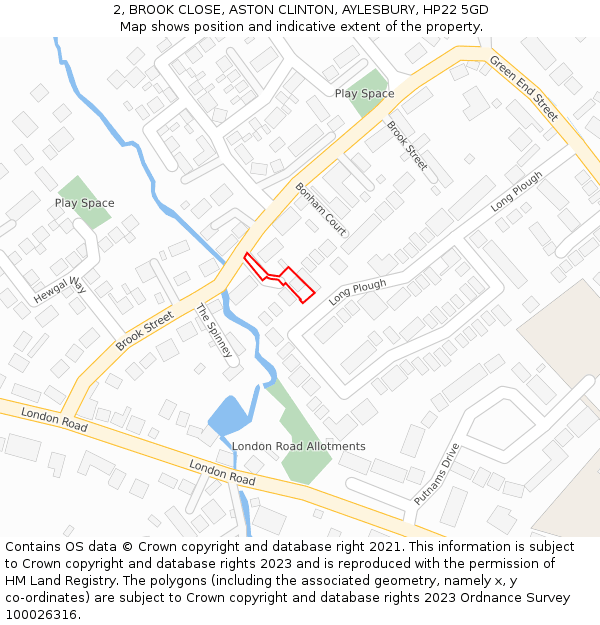 2, BROOK CLOSE, ASTON CLINTON, AYLESBURY, HP22 5GD: Location map and indicative extent of plot