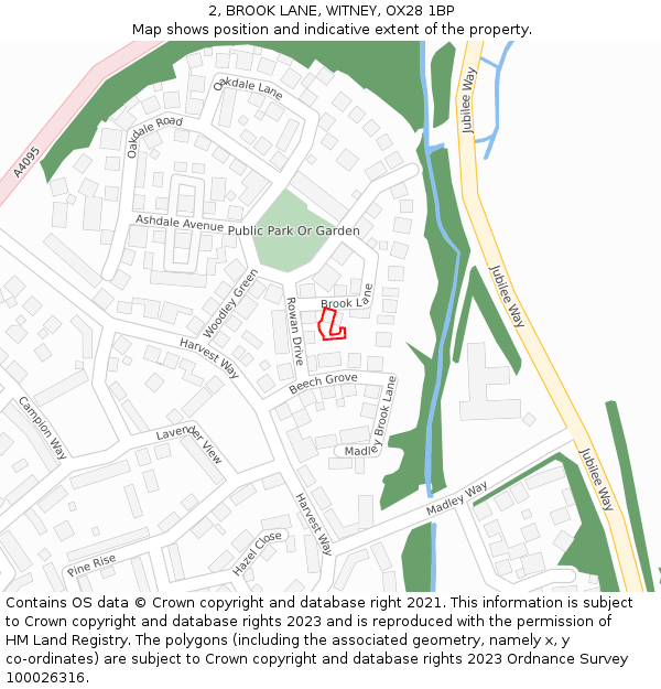 2, BROOK LANE, WITNEY, OX28 1BP: Location map and indicative extent of plot