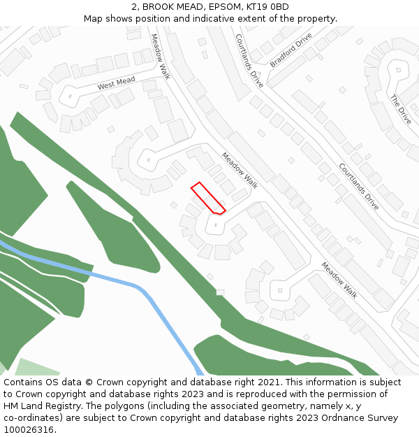 2, BROOK MEAD, EPSOM, KT19 0BD: Location map and indicative extent of plot