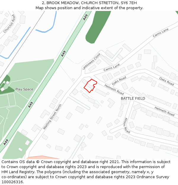 2, BROOK MEADOW, CHURCH STRETTON, SY6 7EH: Location map and indicative extent of plot