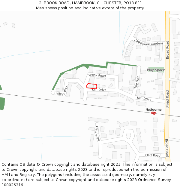 2, BROOK ROAD, HAMBROOK, CHICHESTER, PO18 8FF: Location map and indicative extent of plot