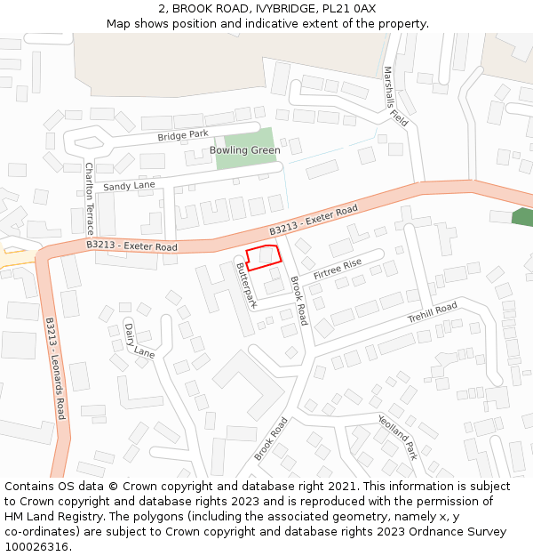 2, BROOK ROAD, IVYBRIDGE, PL21 0AX: Location map and indicative extent of plot
