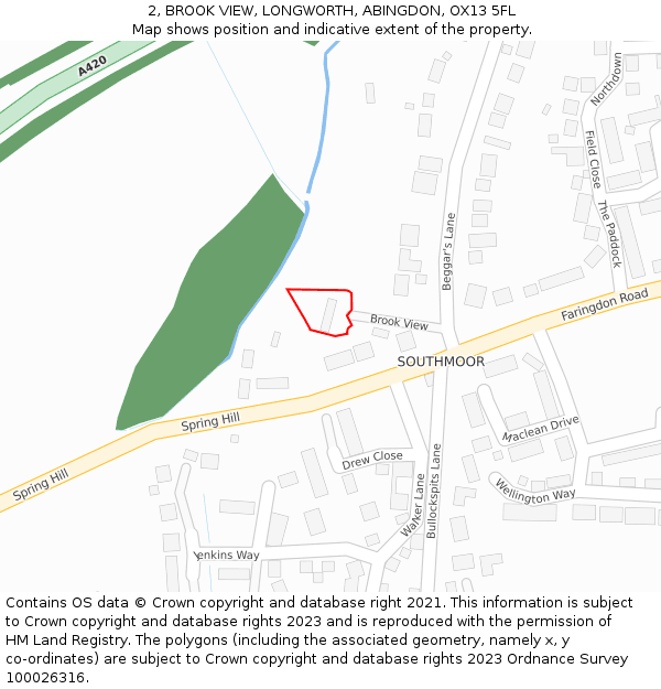 2, BROOK VIEW, LONGWORTH, ABINGDON, OX13 5FL: Location map and indicative extent of plot