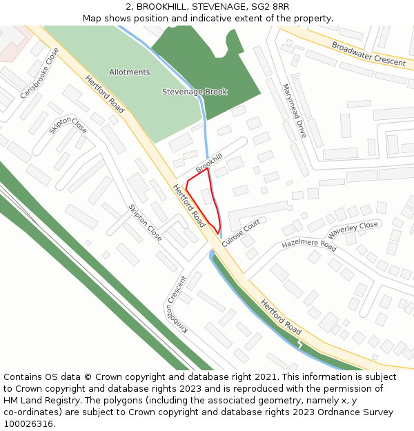 2, BROOKHILL, STEVENAGE, SG2 8RR: Location map and indicative extent of plot