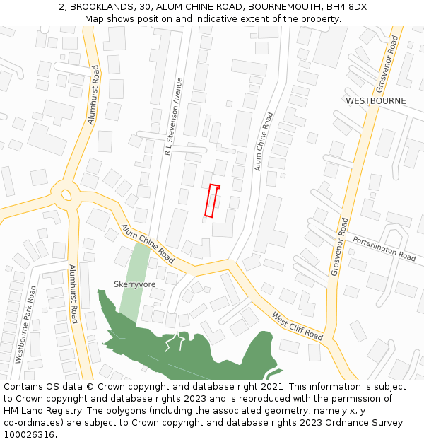 2, BROOKLANDS, 30, ALUM CHINE ROAD, BOURNEMOUTH, BH4 8DX: Location map and indicative extent of plot