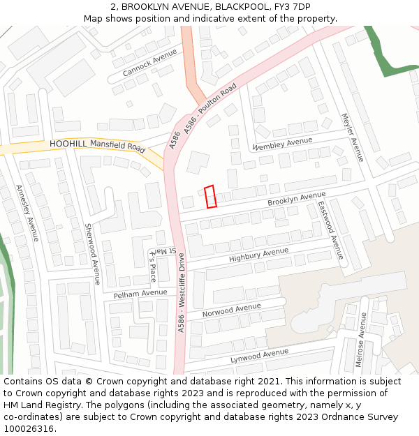 2, BROOKLYN AVENUE, BLACKPOOL, FY3 7DP: Location map and indicative extent of plot