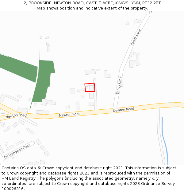 2, BROOKSIDE, NEWTON ROAD, CASTLE ACRE, KING'S LYNN, PE32 2BT: Location map and indicative extent of plot