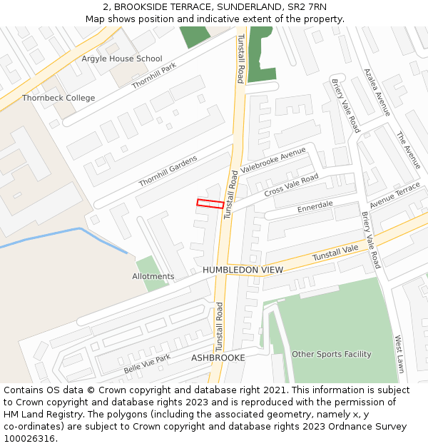 2, BROOKSIDE TERRACE, SUNDERLAND, SR2 7RN: Location map and indicative extent of plot