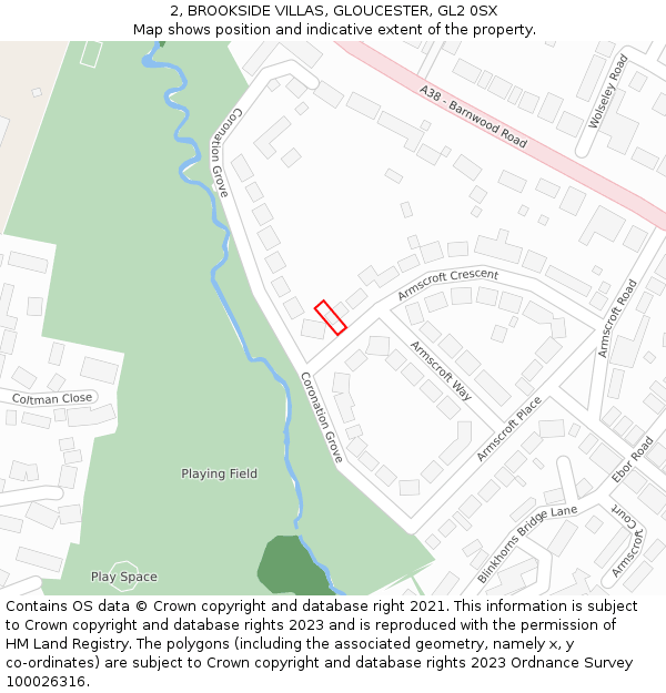 2, BROOKSIDE VILLAS, GLOUCESTER, GL2 0SX: Location map and indicative extent of plot