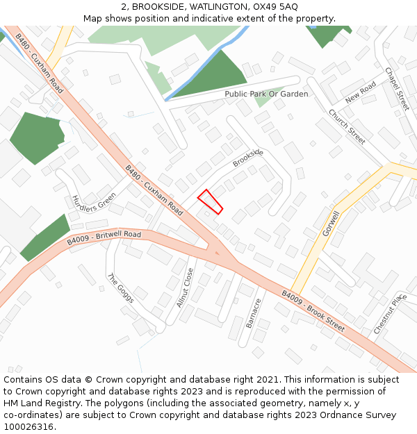 2, BROOKSIDE, WATLINGTON, OX49 5AQ: Location map and indicative extent of plot