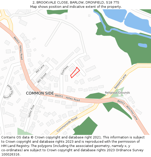 2, BROOKVALE CLOSE, BARLOW, DRONFIELD, S18 7TS: Location map and indicative extent of plot