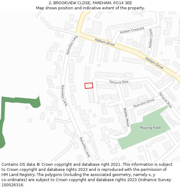2, BROOKVIEW CLOSE, FAREHAM, PO14 3EE: Location map and indicative extent of plot