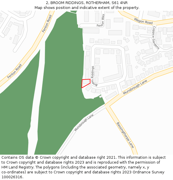 2, BROOM RIDDINGS, ROTHERHAM, S61 4NR: Location map and indicative extent of plot