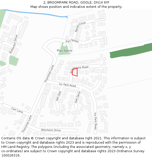 2, BROOMPARK ROAD, GOOLE, DN14 6YF: Location map and indicative extent of plot