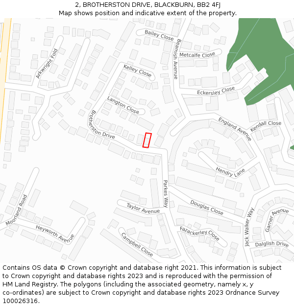 2, BROTHERSTON DRIVE, BLACKBURN, BB2 4FJ: Location map and indicative extent of plot