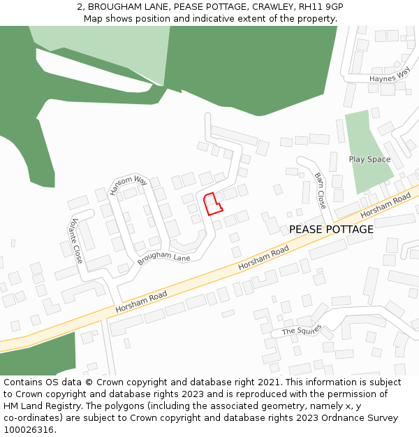 2, BROUGHAM LANE, PEASE POTTAGE, CRAWLEY, RH11 9GP: Location map and indicative extent of plot