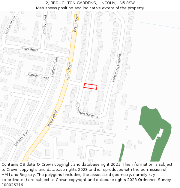 2, BROUGHTON GARDENS, LINCOLN, LN5 8SW: Location map and indicative extent of plot