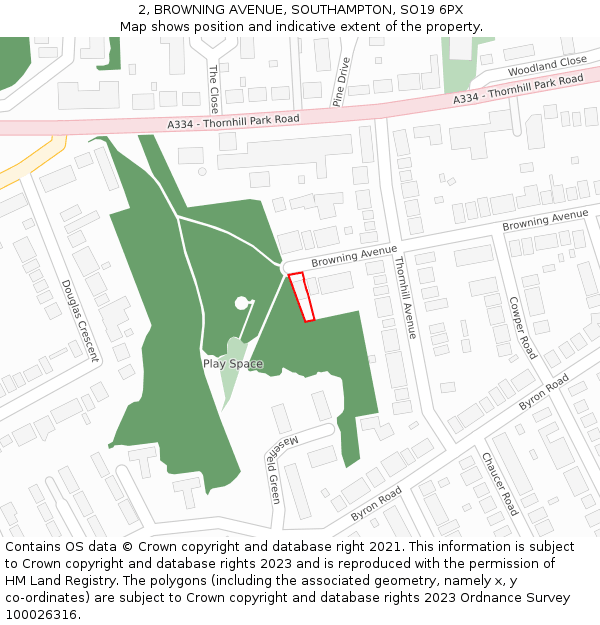 2, BROWNING AVENUE, SOUTHAMPTON, SO19 6PX: Location map and indicative extent of plot