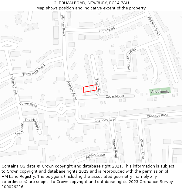 2, BRUAN ROAD, NEWBURY, RG14 7AU: Location map and indicative extent of plot