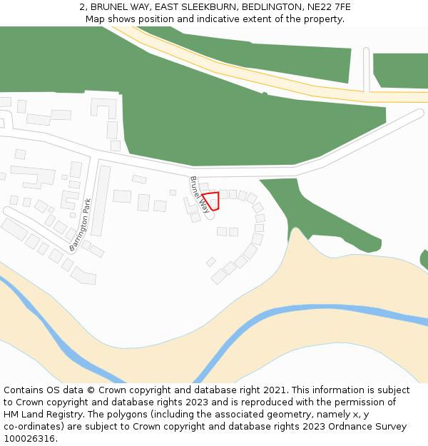 2, BRUNEL WAY, EAST SLEEKBURN, BEDLINGTON, NE22 7FE: Location map and indicative extent of plot