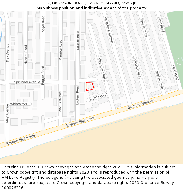 2, BRUSSUM ROAD, CANVEY ISLAND, SS8 7JB: Location map and indicative extent of plot