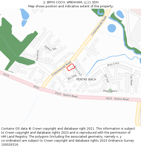 2, BRYN COCH, WREXHAM, LL11 3DN: Location map and indicative extent of plot