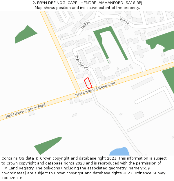 2, BRYN DREINOG, CAPEL HENDRE, AMMANFORD, SA18 3RJ: Location map and indicative extent of plot