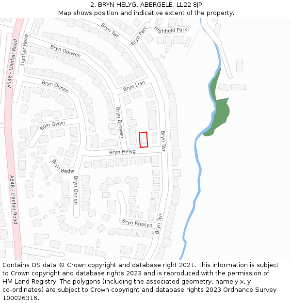 2, BRYN HELYG, ABERGELE, LL22 8JP: Location map and indicative extent of plot