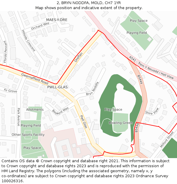 2, BRYN NODDFA, MOLD, CH7 1YR: Location map and indicative extent of plot