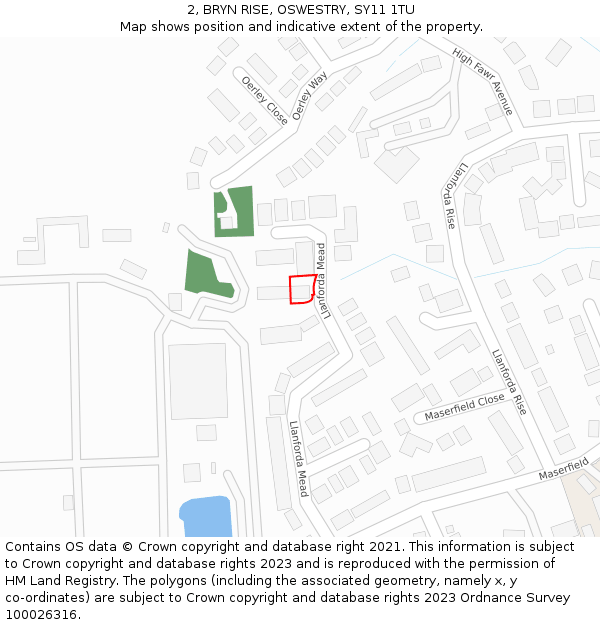 2, BRYN RISE, OSWESTRY, SY11 1TU: Location map and indicative extent of plot