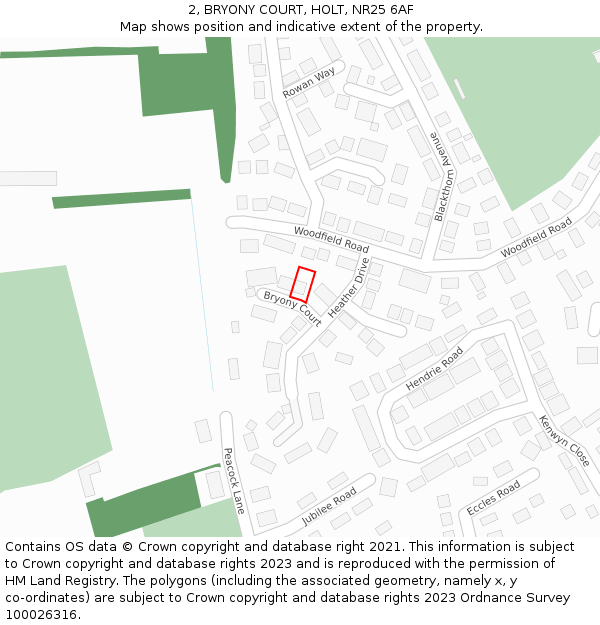 2, BRYONY COURT, HOLT, NR25 6AF: Location map and indicative extent of plot