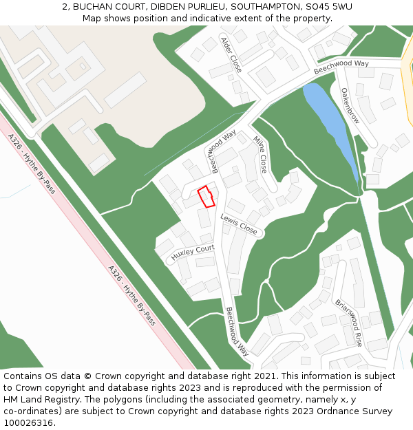 2, BUCHAN COURT, DIBDEN PURLIEU, SOUTHAMPTON, SO45 5WU: Location map and indicative extent of plot