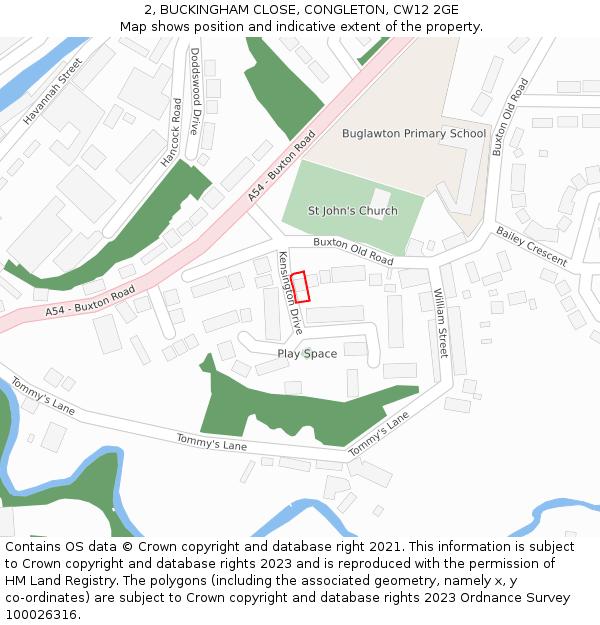 2, BUCKINGHAM CLOSE, CONGLETON, CW12 2GE: Location map and indicative extent of plot