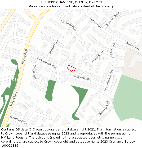 2, BUCKINGHAM RISE, DUDLEY, DY1 2TS: Location map and indicative extent of plot