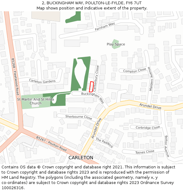2, BUCKINGHAM WAY, POULTON-LE-FYLDE, FY6 7UT: Location map and indicative extent of plot