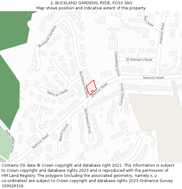 2, BUCKLAND GARDENS, RYDE, PO33 3AG: Location map and indicative extent of plot