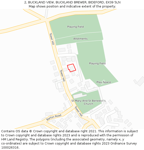 2, BUCKLAND VIEW, BUCKLAND BREWER, BIDEFORD, EX39 5LN: Location map and indicative extent of plot