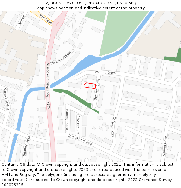 2, BUCKLERS CLOSE, BROXBOURNE, EN10 6PQ: Location map and indicative extent of plot