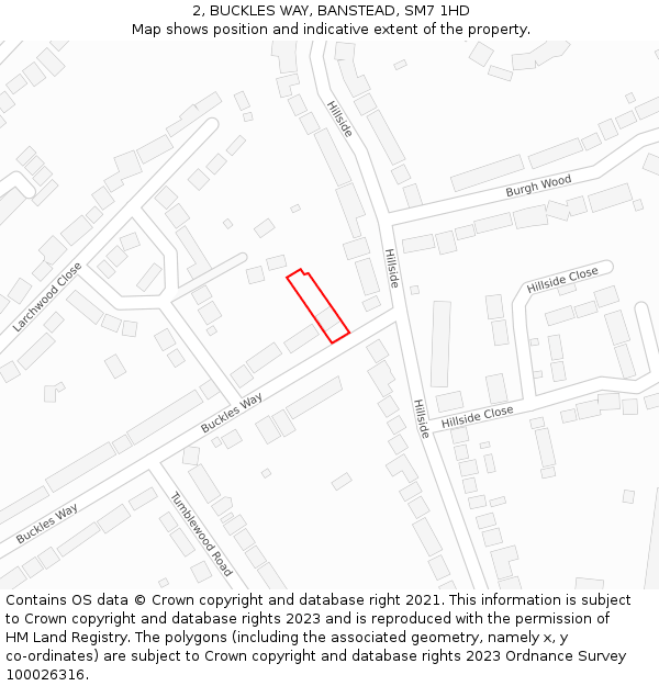 2, BUCKLES WAY, BANSTEAD, SM7 1HD: Location map and indicative extent of plot