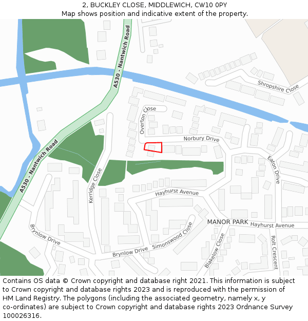 2, BUCKLEY CLOSE, MIDDLEWICH, CW10 0PY: Location map and indicative extent of plot