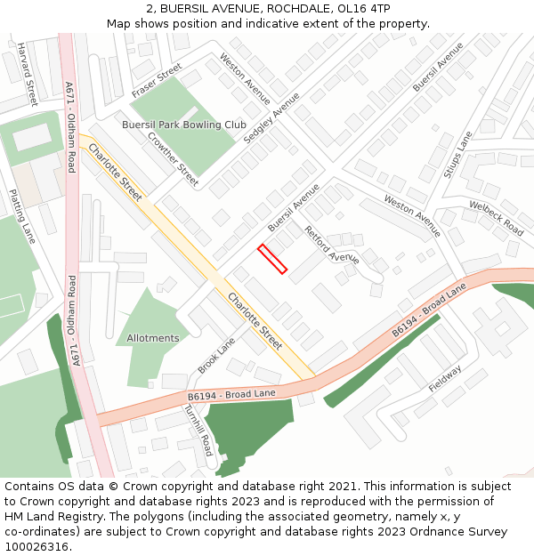 2, BUERSIL AVENUE, ROCHDALE, OL16 4TP: Location map and indicative extent of plot