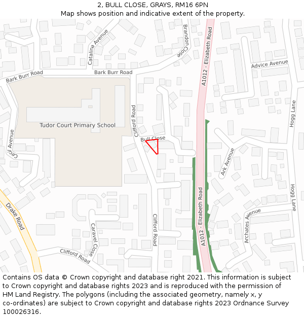 2, BULL CLOSE, GRAYS, RM16 6PN: Location map and indicative extent of plot