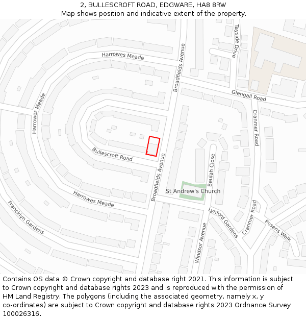 2, BULLESCROFT ROAD, EDGWARE, HA8 8RW: Location map and indicative extent of plot