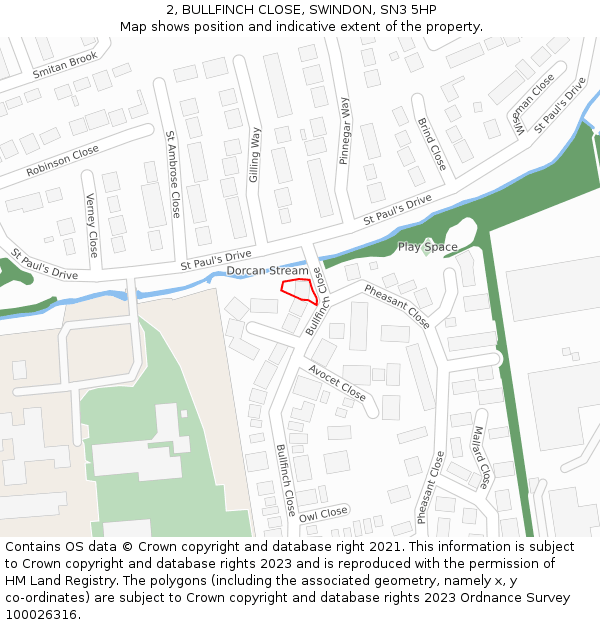 2, BULLFINCH CLOSE, SWINDON, SN3 5HP: Location map and indicative extent of plot