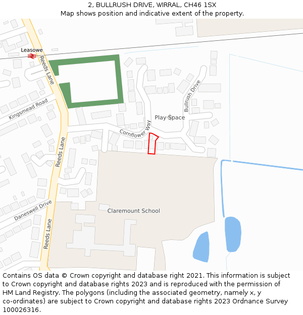 2, BULLRUSH DRIVE, WIRRAL, CH46 1SX: Location map and indicative extent of plot