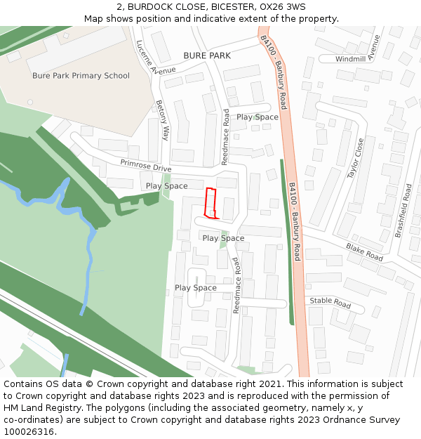 2, BURDOCK CLOSE, BICESTER, OX26 3WS: Location map and indicative extent of plot