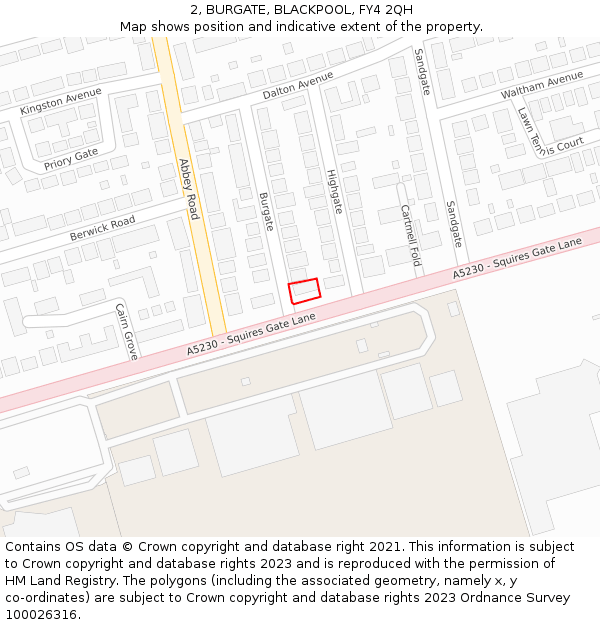 2, BURGATE, BLACKPOOL, FY4 2QH: Location map and indicative extent of plot