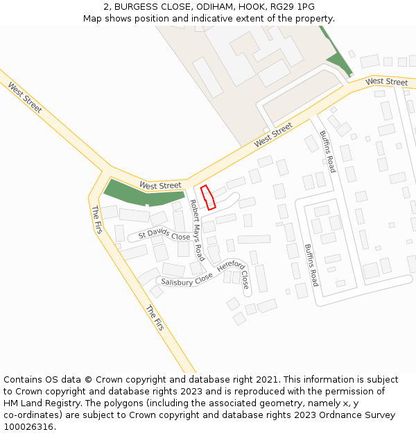 2, BURGESS CLOSE, ODIHAM, HOOK, RG29 1PG: Location map and indicative extent of plot